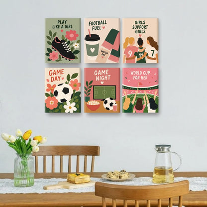 6 Mini-Gemälde | Fußball-Mädchen Set