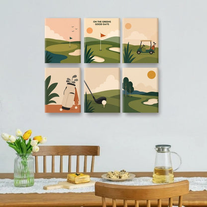 6 Mini-Gemälde | Golfplatz Set