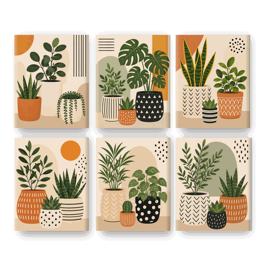 6 Mini-Gemälde | Pflanzen-Trio Set - Malen nach Zahlen
