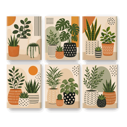 6 Mini-Gemälde | Pflanzen-Trio Set - Malen nach Zahlen