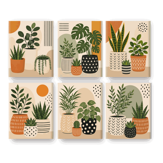 6 Mini-Gemälde | Pflanzen-Trio Set - Malen nach Zahlen