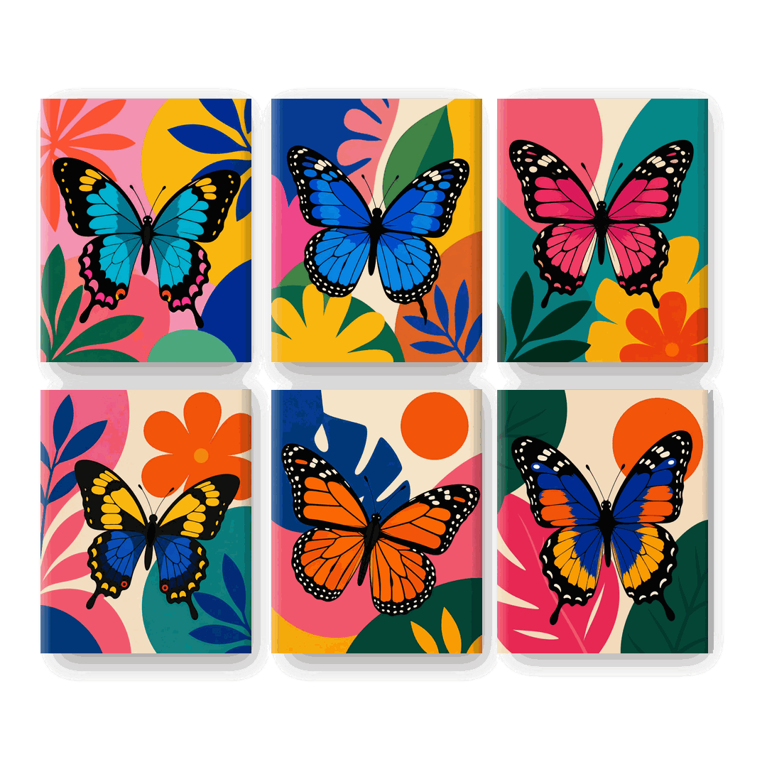 6 Mini-Gemälde | Tropischer Schmetterling Set - Malen nach Zahlen