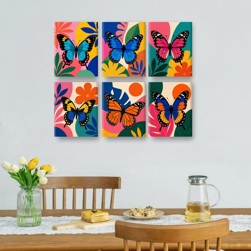 6 Mini-Gemälde | Tropischer Schmetterling Set