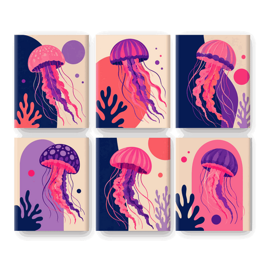 6 Mini-Gemälde | Neon-Qualle Set - Malen nach Zahlen
