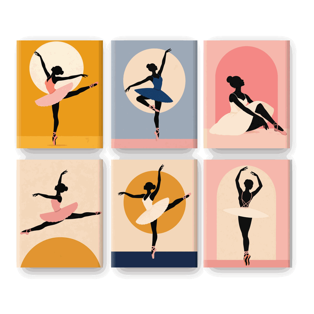 6 Mini-Gemälde | Ballett-Silhouette Set - Malen nach Zahlen