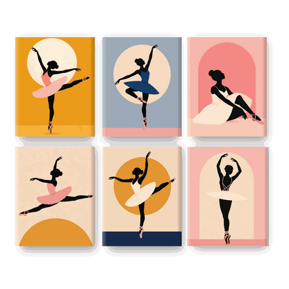 6 Mini-Gemälde | Ballett-Silhouette Set - Malen nach Zahlen