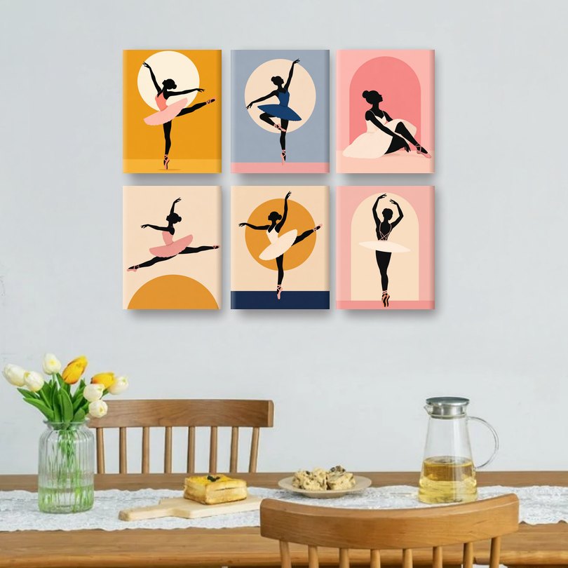 6 Mini-Gemälde | Ballett-Silhouette Set