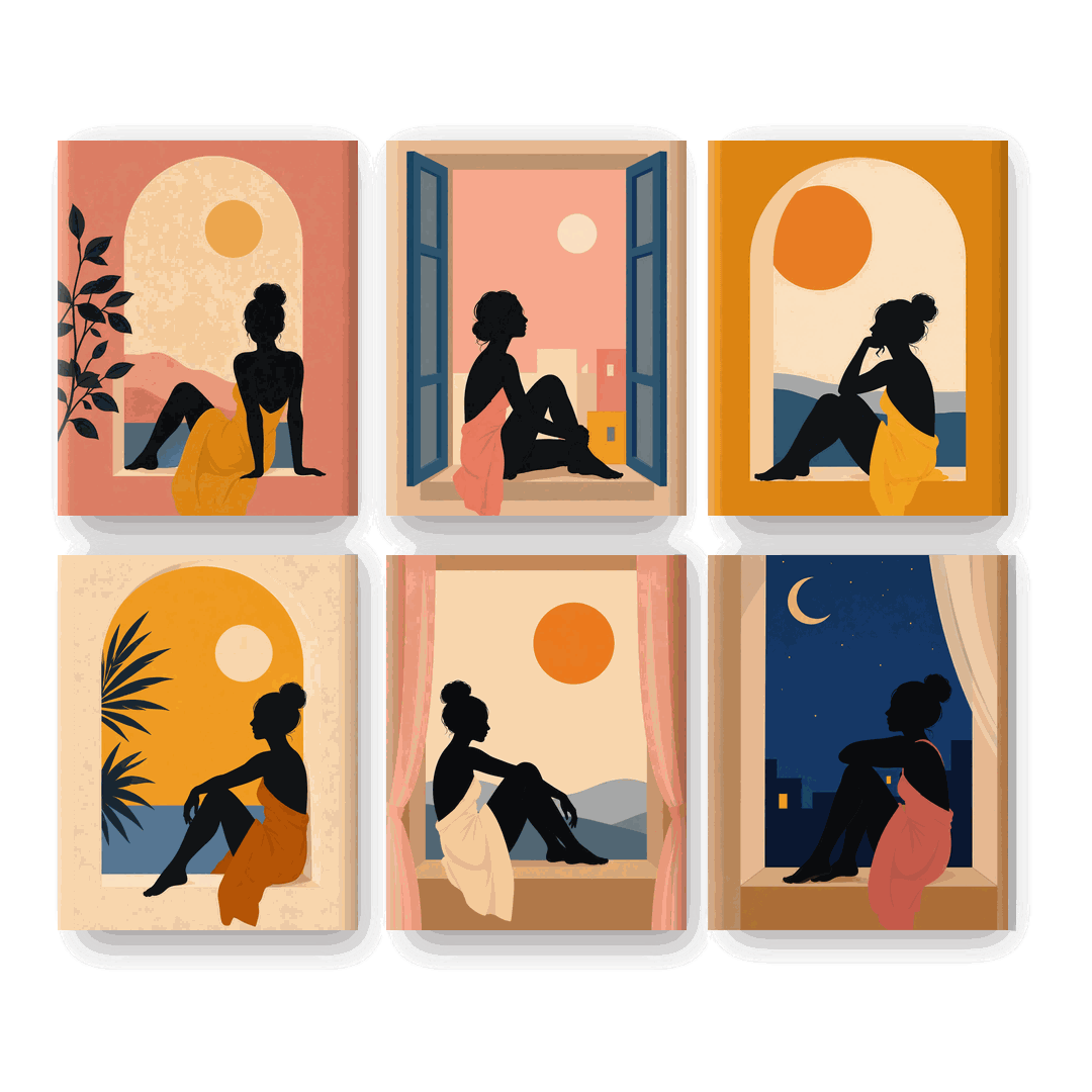 6 Mini-Gemälde | Sonnenuntergangsfenster Set - Malen nach Zahlen