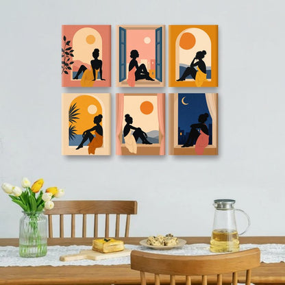 6 Mini-Gemälde | Sonnenuntergangsfenster Set
