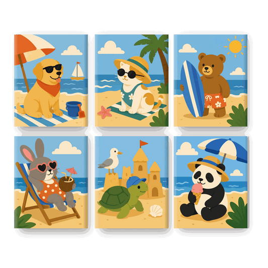 6 Mini-Gemälde | Goldener Strand Set - Malen nach Zahlen