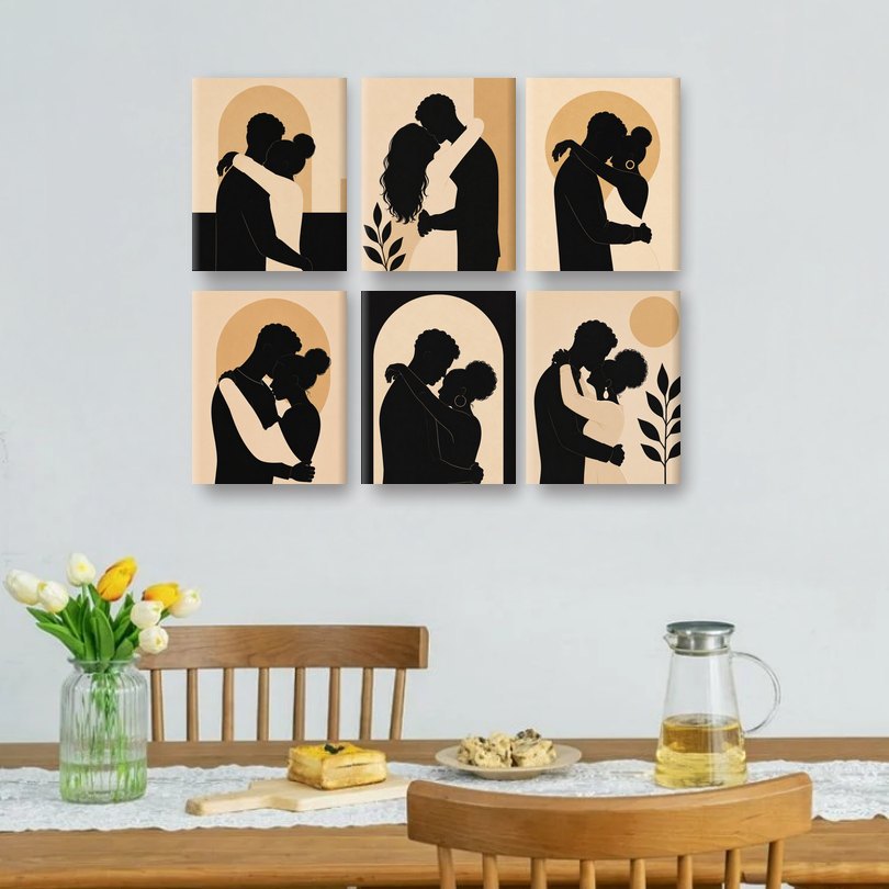 6 Mini-Gemälde | Liebesumarmung Set