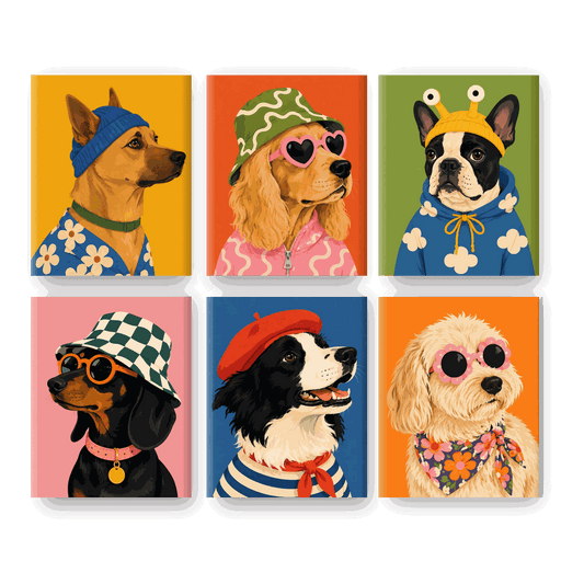 6 Mini-Gemälde | Streetwear-Hund Set - Malen nach Zahlen