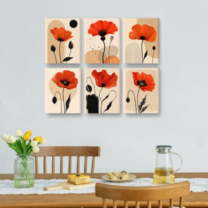 6 Mini-Gemälde | Roter Mohn Set