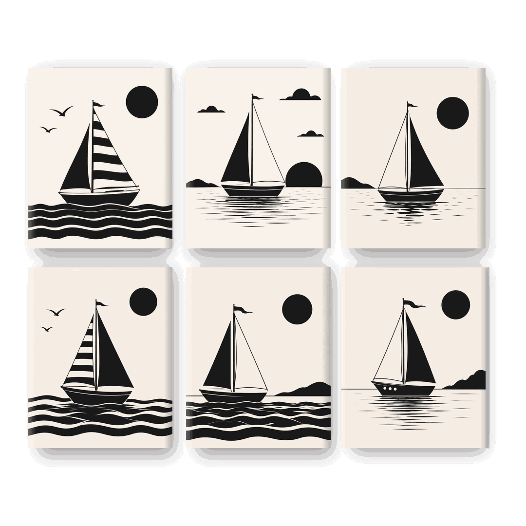 6 Mini-Gemälde | Nautische Silhouette Set - Malen nach Zahlen