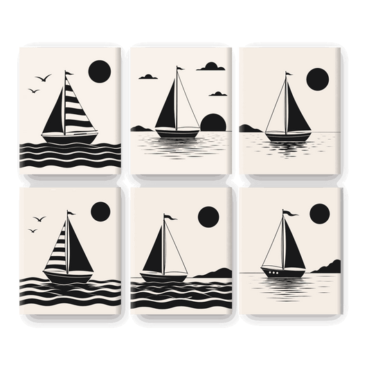 6 Mini-Gemälde | Nautische Silhouette Set - Malen nach Zahlen