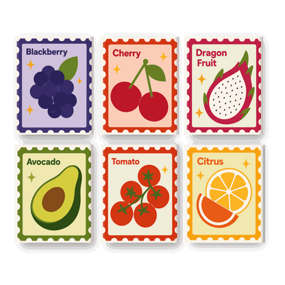 6 Mini-Gemälde | Obst-Briefmarken Set - Malen nach Zahlen