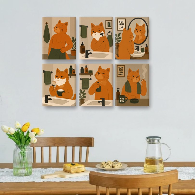 6 Mini-Gemälde | Katzen-Papa Set