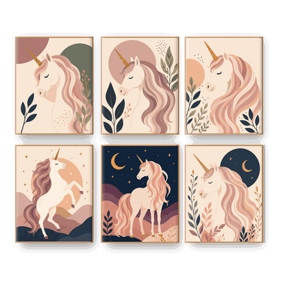 6 Mini-Gemälde | Boho Einhorn Set - Malen nach Zahlen