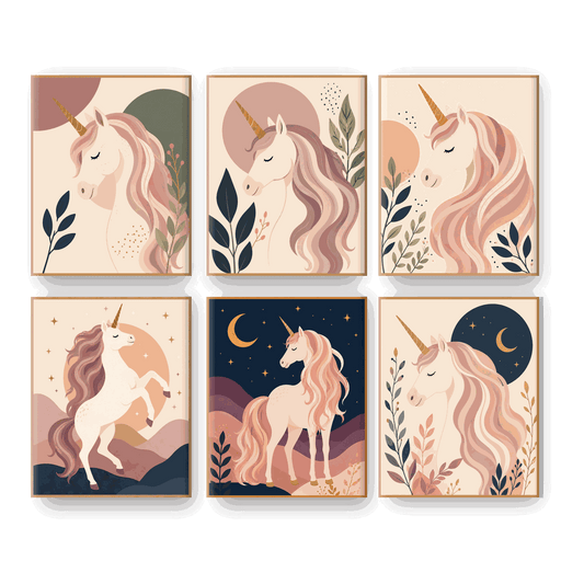 6 Mini-Gemälde | Boho Einhorn Set - Malen nach Zahlen