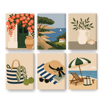 6 Mini-Gemälde | Strandlektüre Set - Malen nach Zahlen