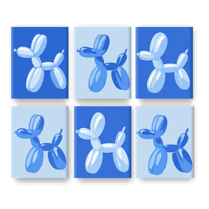 6 Mini-Gemälde | Blauer Ballon-Pop Set - Malen nach Zahlen