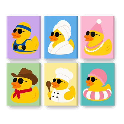6 Mini-Gemälde | Enten-Party Set - Malen nach Zahlen