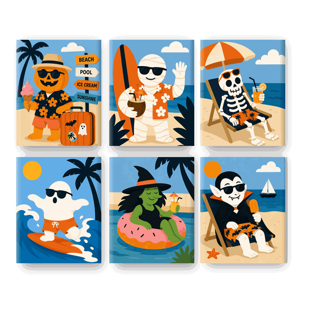 6 Mini-Gemälde | Halloween-Sommer Set - Malen nach Zahlen