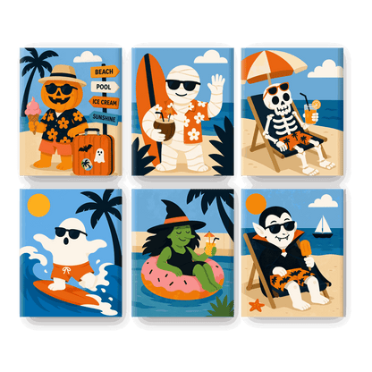 6 Mini-Gemälde | Halloween-Sommer Set - Malen nach Zahlen