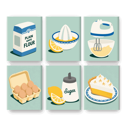 6 Mini-Gemälde | Zitronen-Baiser-Kuchen Set - Malen nach Zahlen