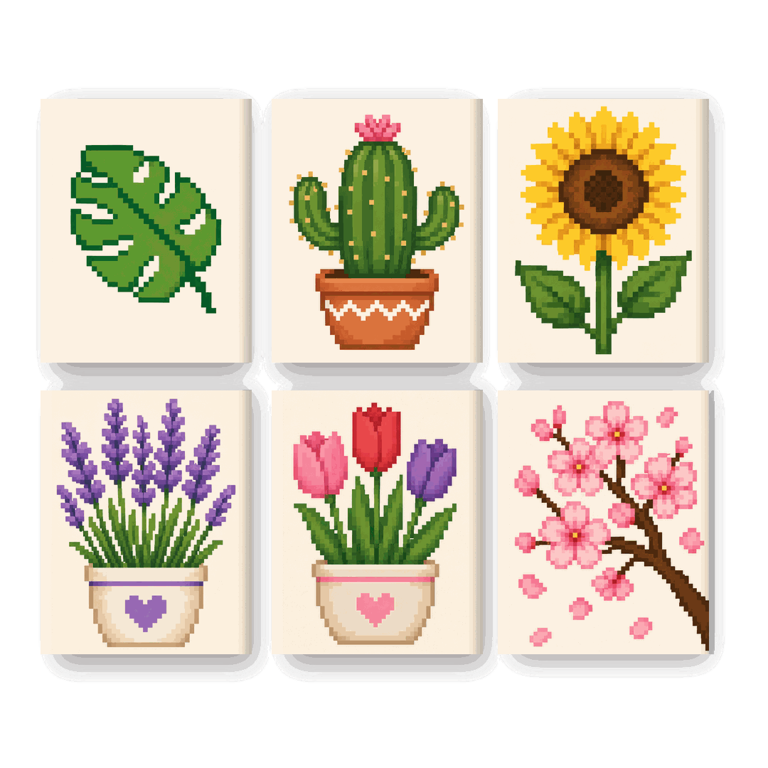 6 Mini-Gemälde | Pixel-Blumen Set - Malen nach Zahlen