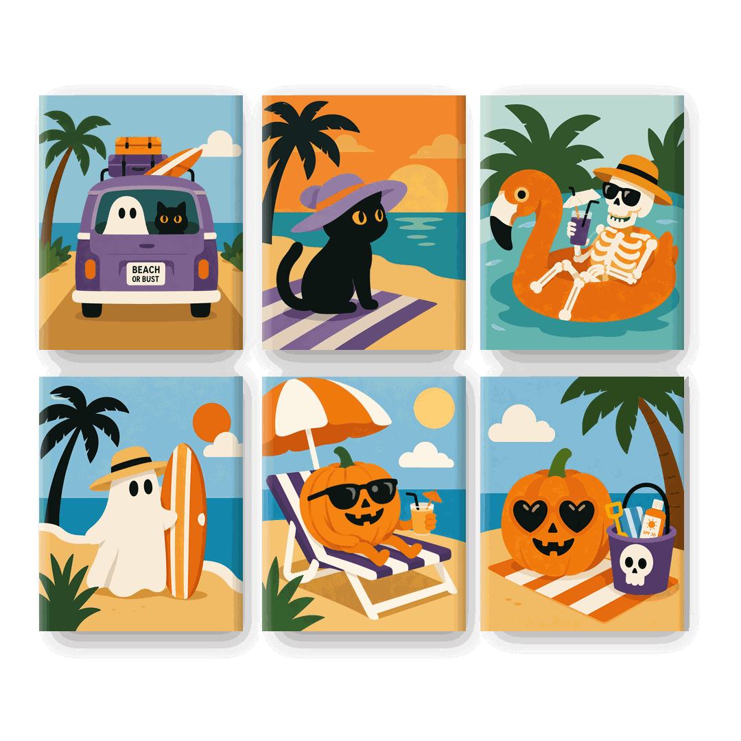 6 Mini-Gemälde | Summerween Set - Malen nach Zahlen