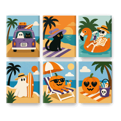 6 Mini-Gemälde | Summerween Set - Malen nach Zahlen