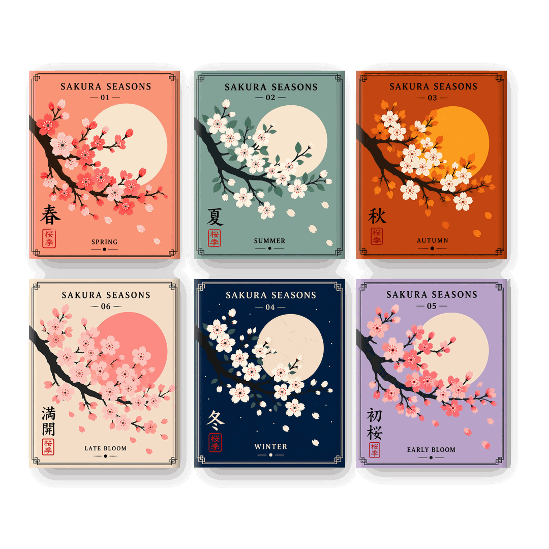 6 Mini-Gemälde | Sakura Jahreszeiten Set - Malen nach Zahlen