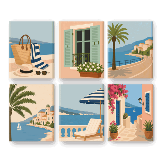 6 Mini-Gemälde | Strand-Essentials Set - Malen nach Zahlen