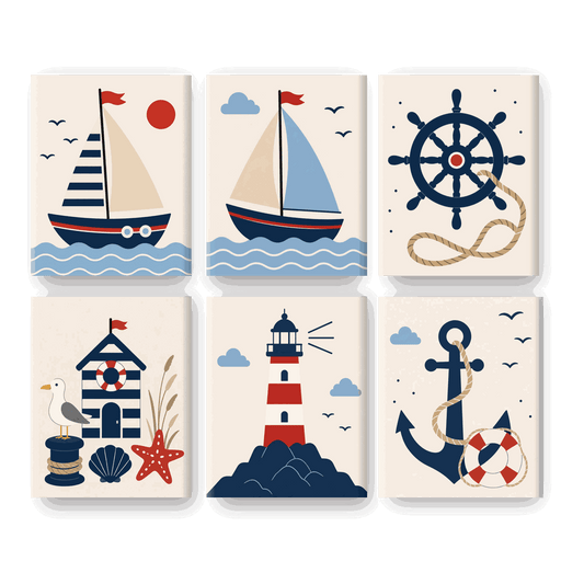 6 Mini-Gemälde | Nautisch Set - Malen nach Zahlen