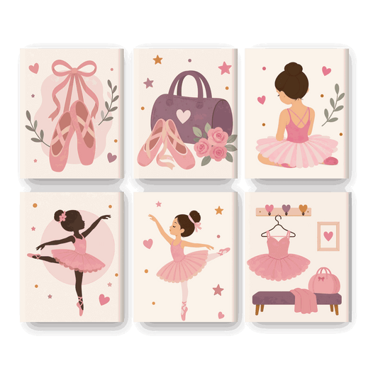 6 Mini-Gemälde | Ballett-Mädchen Set - Malen nach Zahlen