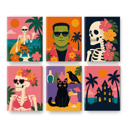 6 Mini-Gemälde | Halloween im Sommer Set - Malen nach Zahlen