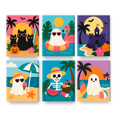 6 Mini-Gemälde | Gruseliges Summerween Set - Malen nach Zahlen