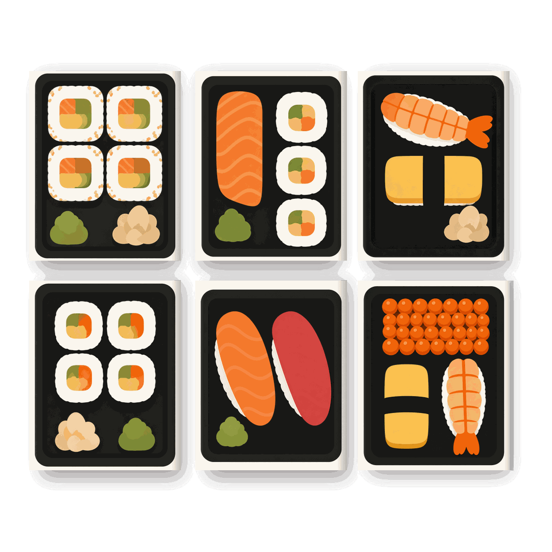6 Mini-Gemälde | Sushi zum Mitnehmen Set - Malen nach Zahlen