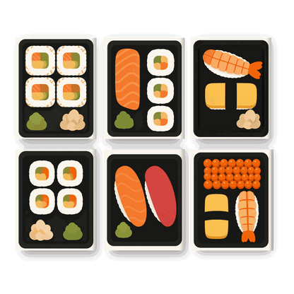 6 Mini-Gemälde | Sushi zum Mitnehmen Set - Malen nach Zahlen
