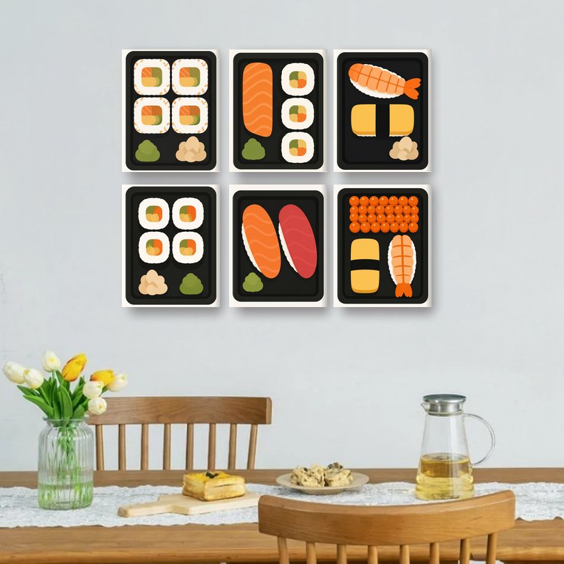 6 Mini-Gemälde | Sushi zum Mitnehmen Set