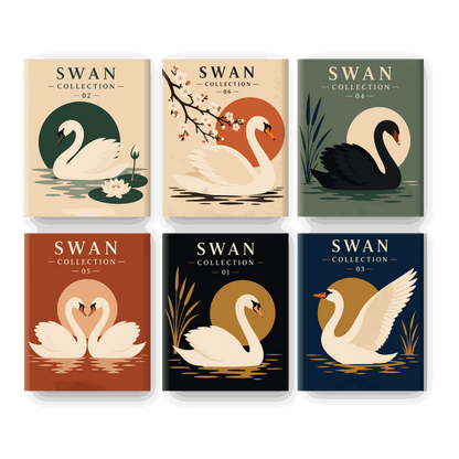 6 Mini-Gemälde | Schwan Set - Malen nach Zahlen