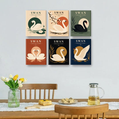 6 Mini-Gemälde | Schwan Set