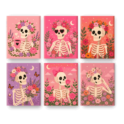 6 Mini-Gemälde | Florales Skelett Set - Malen nach Zahlen