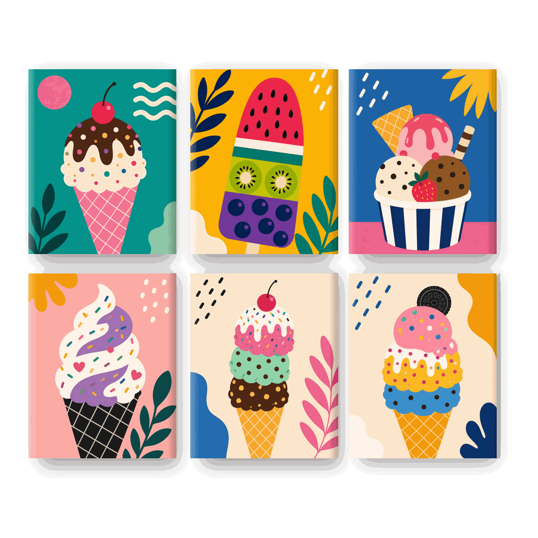 6 Mini-Gemälde | Eiscreme Set - Malen nach Zahlen