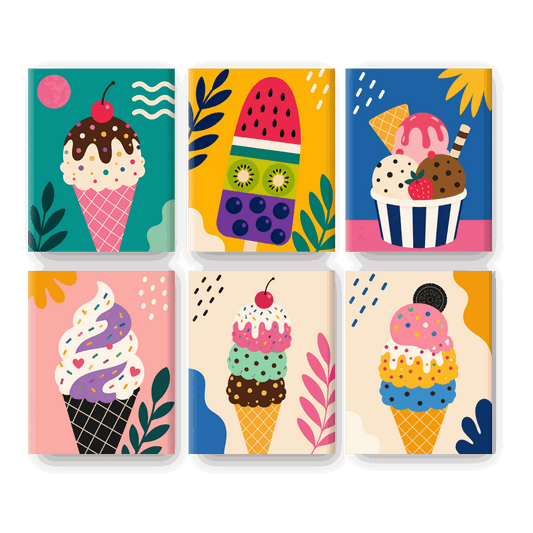 6 Mini-Gemälde | Eiscreme Set - Malen nach Zahlen