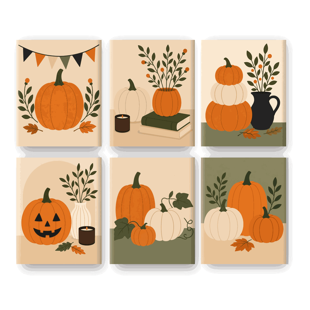 6 Mini-Gemälde | Herbstkürbis Set - Malen nach Zahlen