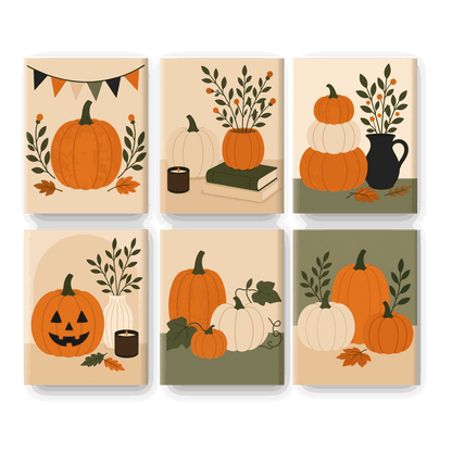 6 Mini-Gemälde | Herbstkürbis Set - Malen nach Zahlen