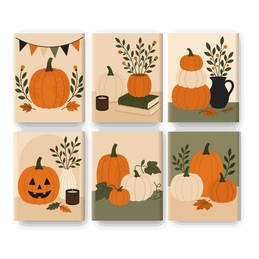 6 Mini-Gemälde | Herbstkürbis Set - Malen nach Zahlen