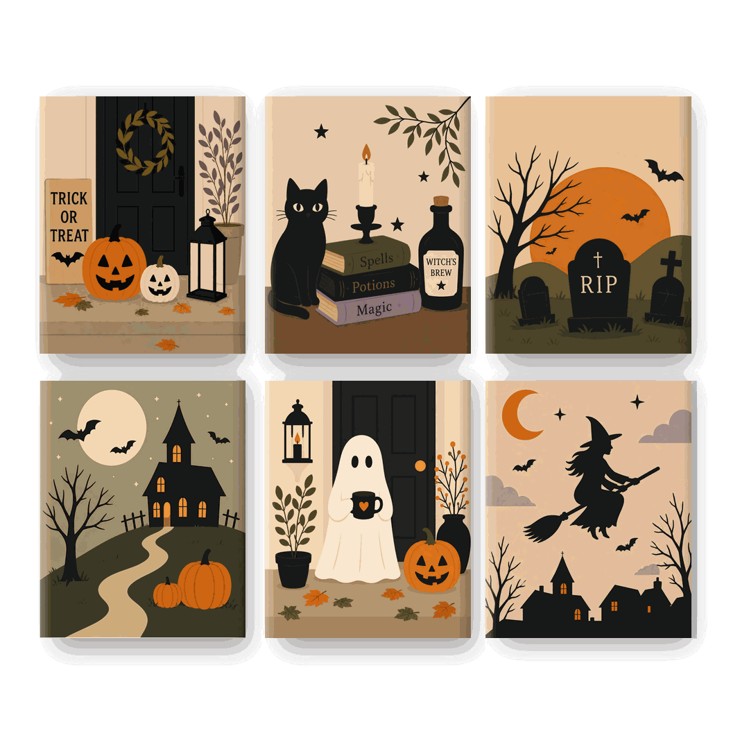 6 Mini-Gemälde | Halloween-Veranda Set - Malen nach Zahlen